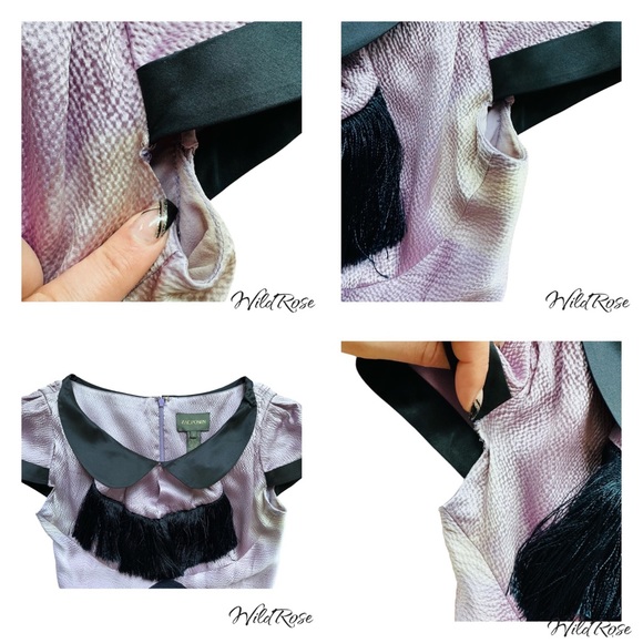 ZAC POSEN MARILYN DRESS - Lilac & Navy Blue Collared Fringe Silk Dress SZ 2 - Picture 15 of 17